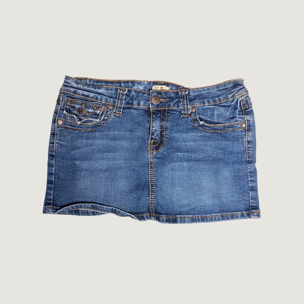 Y2K JC Jeans Medium Wash Denim Booty Mini Skirt Low Rise Flap Pocket #16